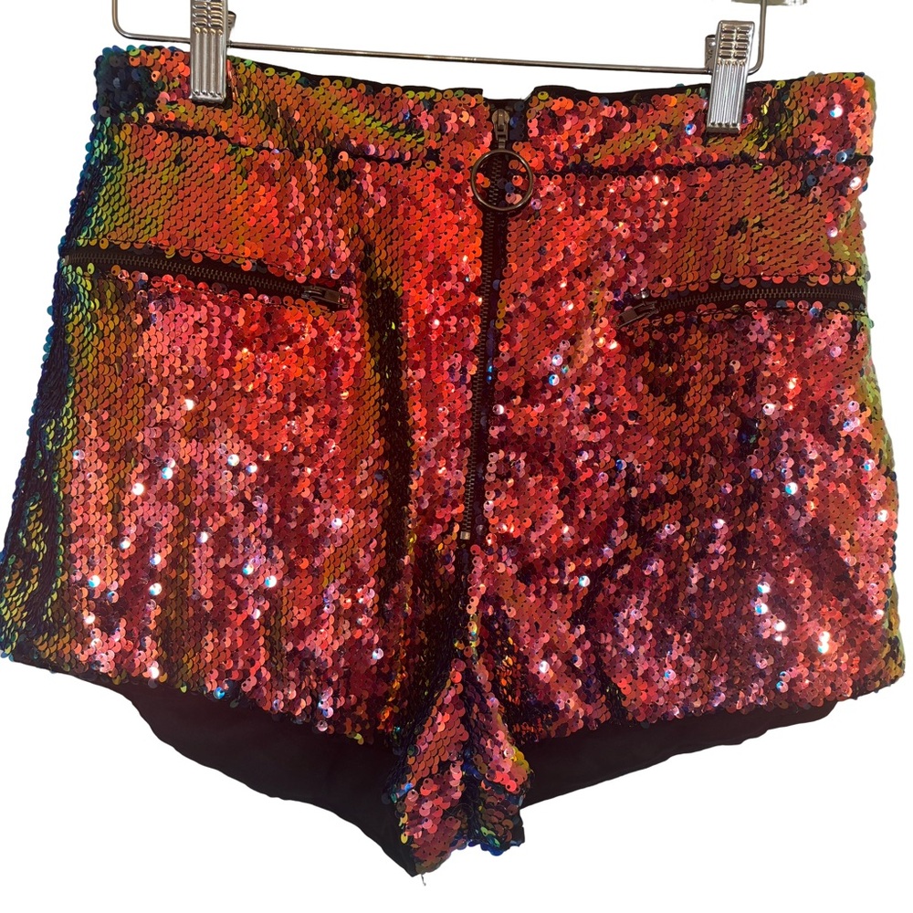 Metallic Sequin Indie Sleaze Disco Shorts Red Multi Sz M Bling Club